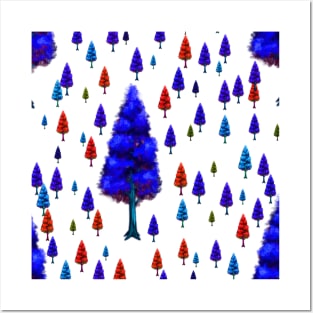 blue red trees leaves background pattern texture Posters and Art